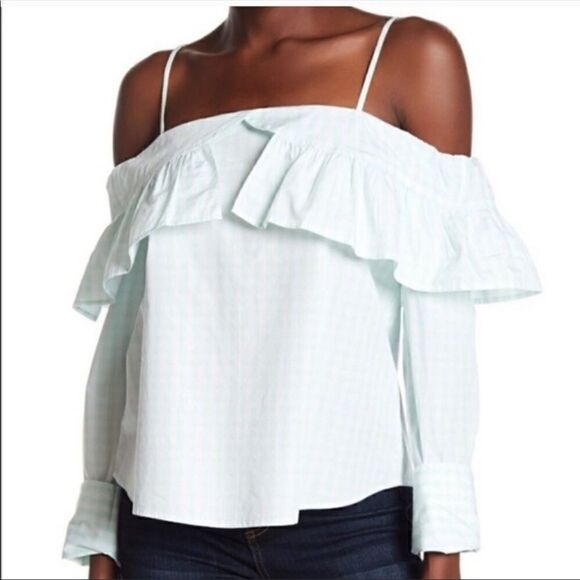 Abound Gingham Cold Shoulder Top - Picture 1 of 6